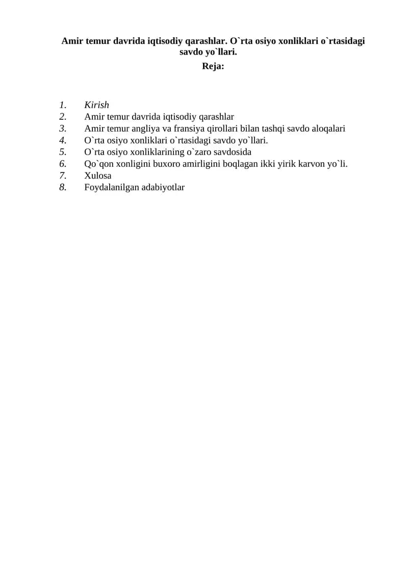 Amir Temur davrida iqtisodiy qarashlar