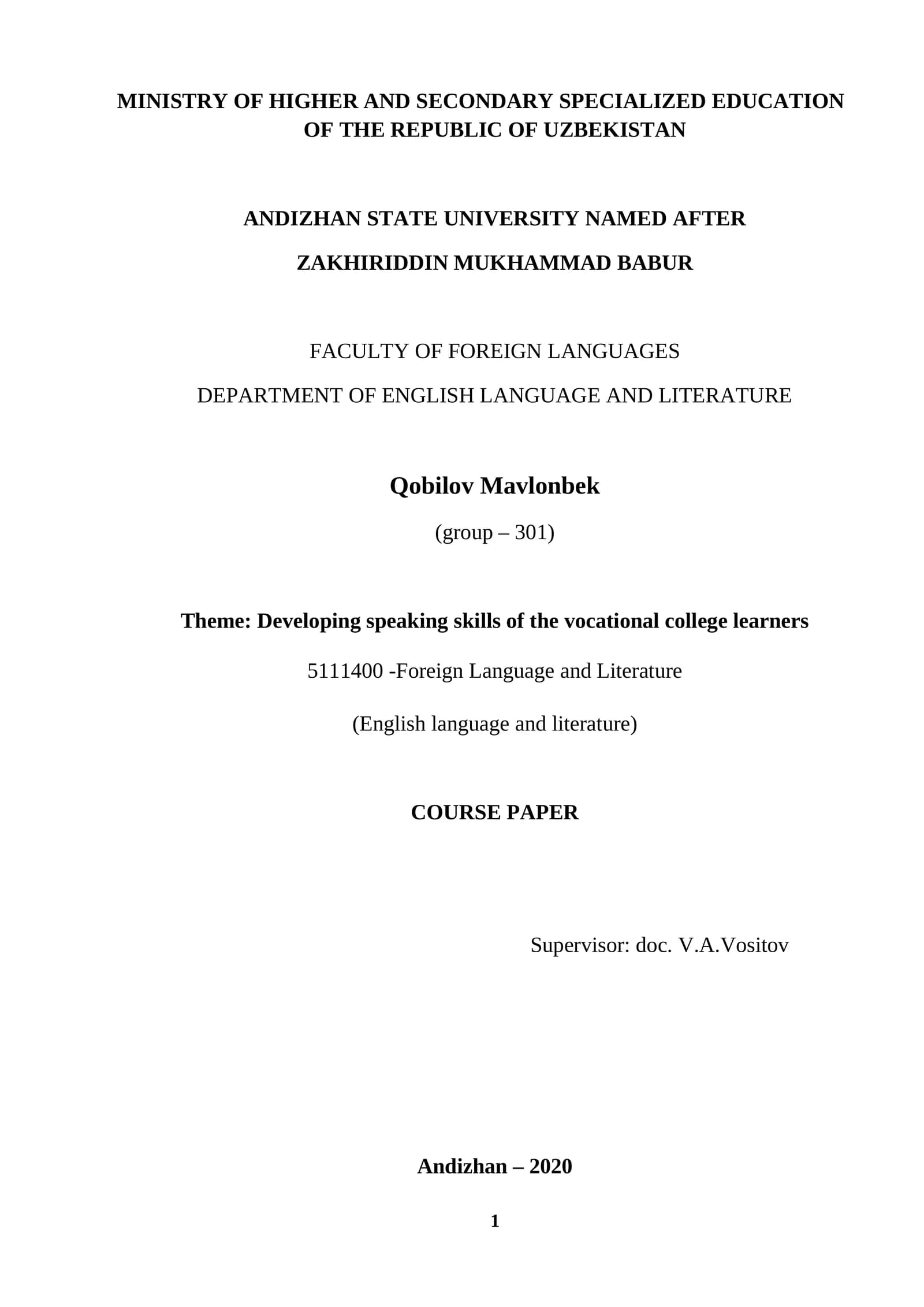 Developing speaking skills of the vocational college learners