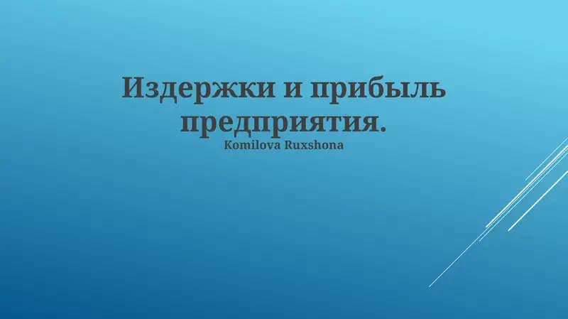 Издержки и прибыль предприятия