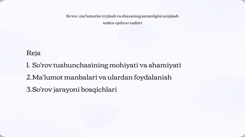 So'rov, ma'lumotlarni to'plash tadbiri