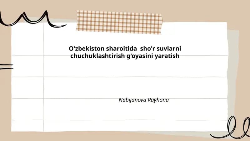 Sho'r Suvlar chuchuklashtirish g'oyasi