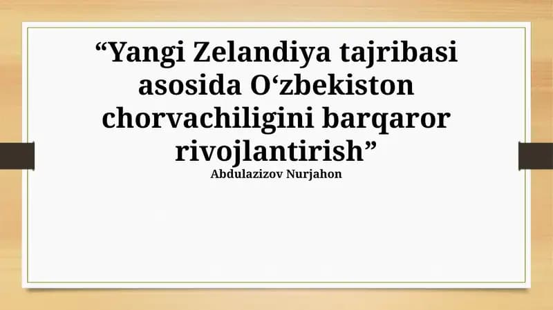 O'zbekiston chorvachiligini barqaror rivojlantirish