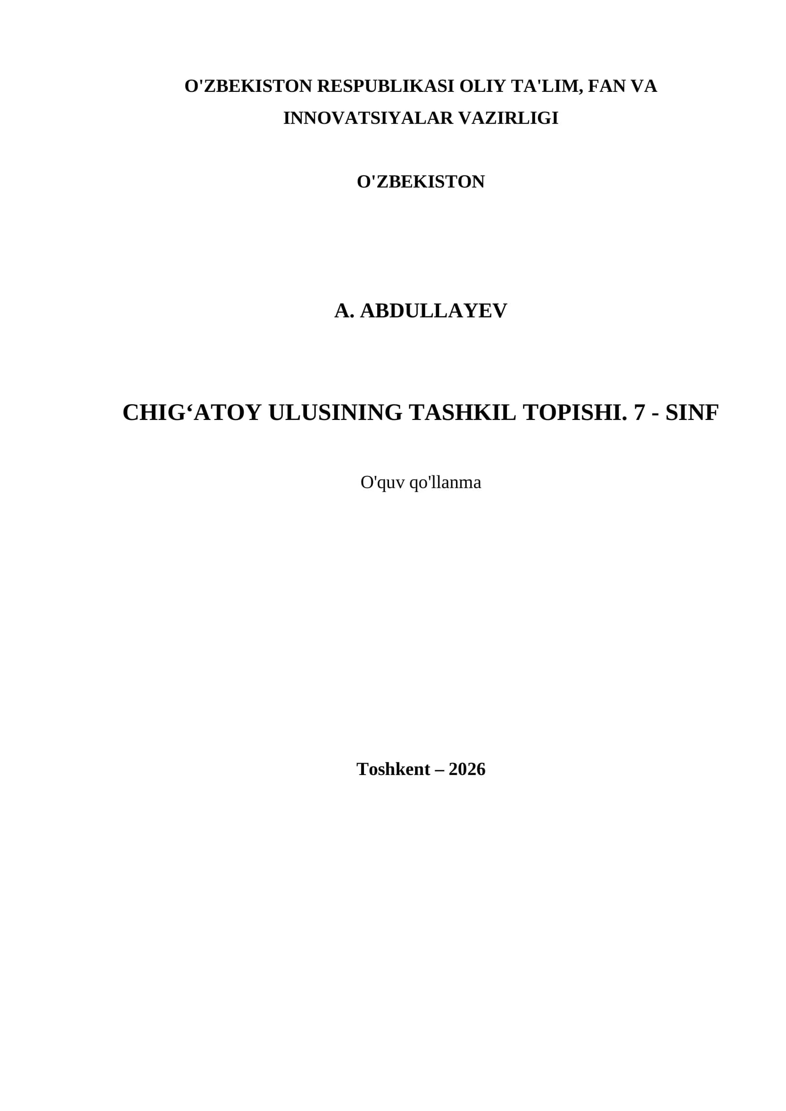 CHIG‘ATOY ULUSINING TASHKIL TOPISHI. 7 - SINF