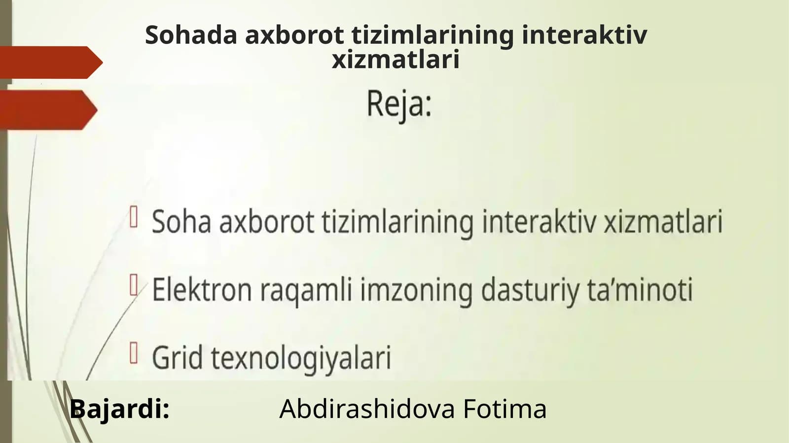 Sohada axborot tizimlarining interaktiv xizmatlari