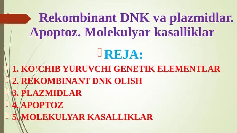 Rekombinant DNK va plazmidlar