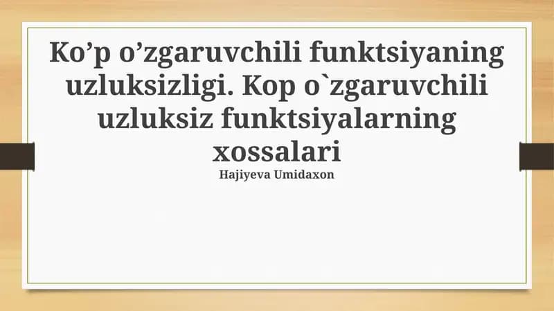 Uzluksiz ko'p o'zgaruvchilar funksiya