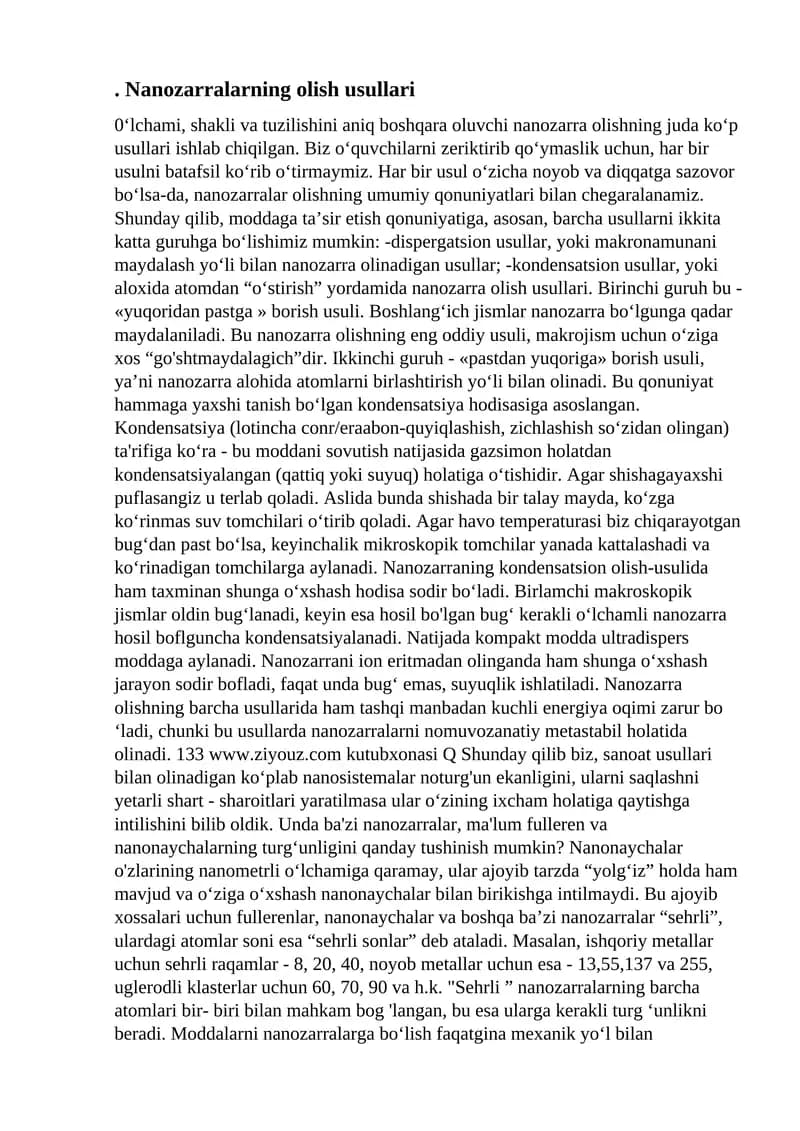 Nanozarralarning olish usullari