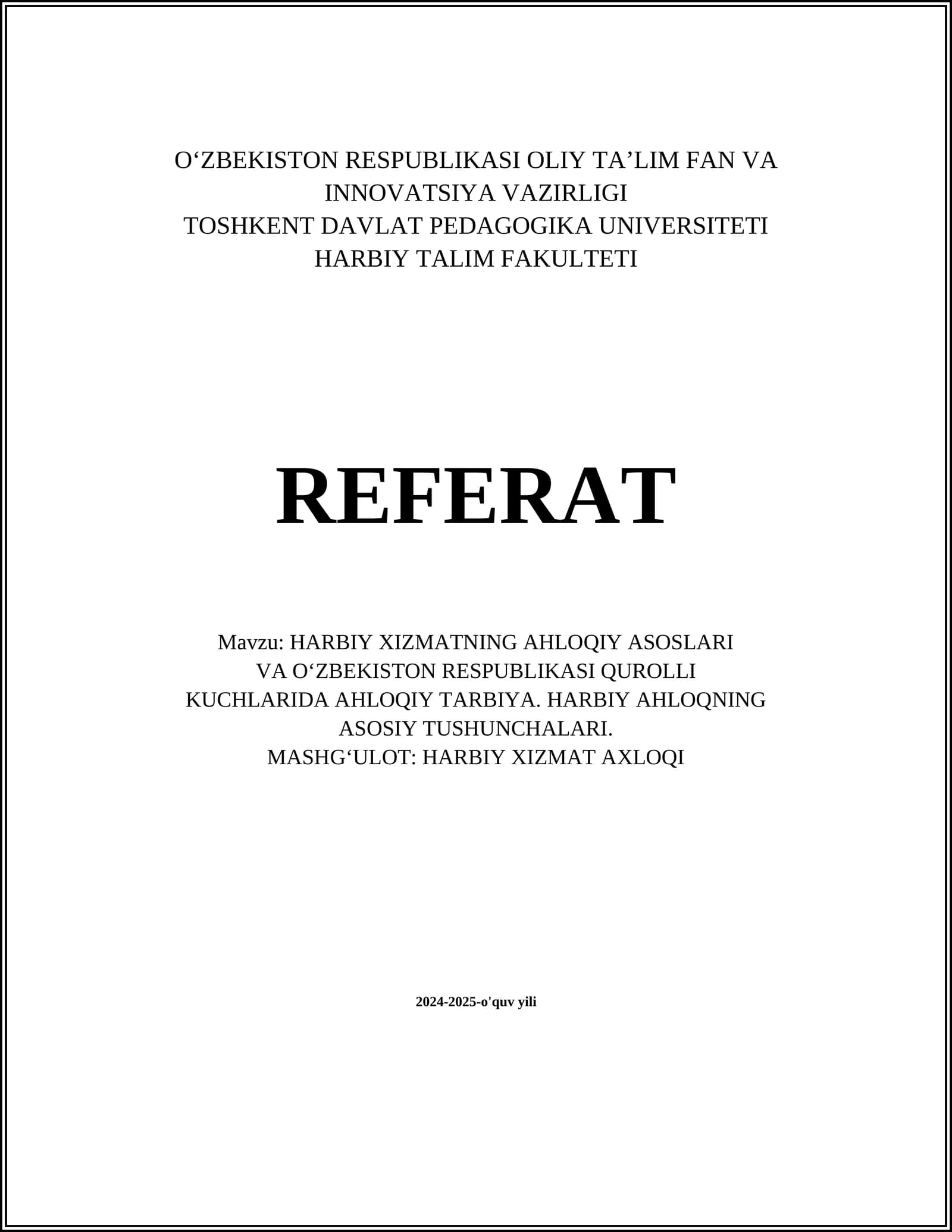 Harbiy Xizmatning Axloqiy Asoslari