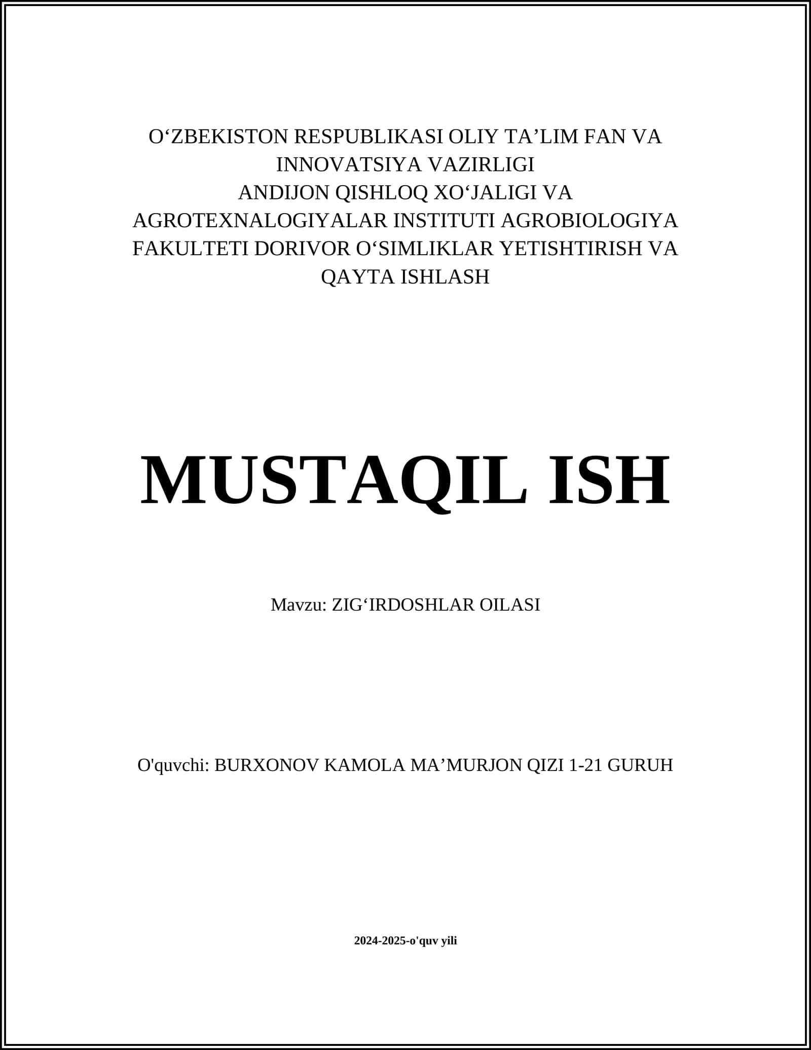 ZIGʻIRDOSHLAR OILASI