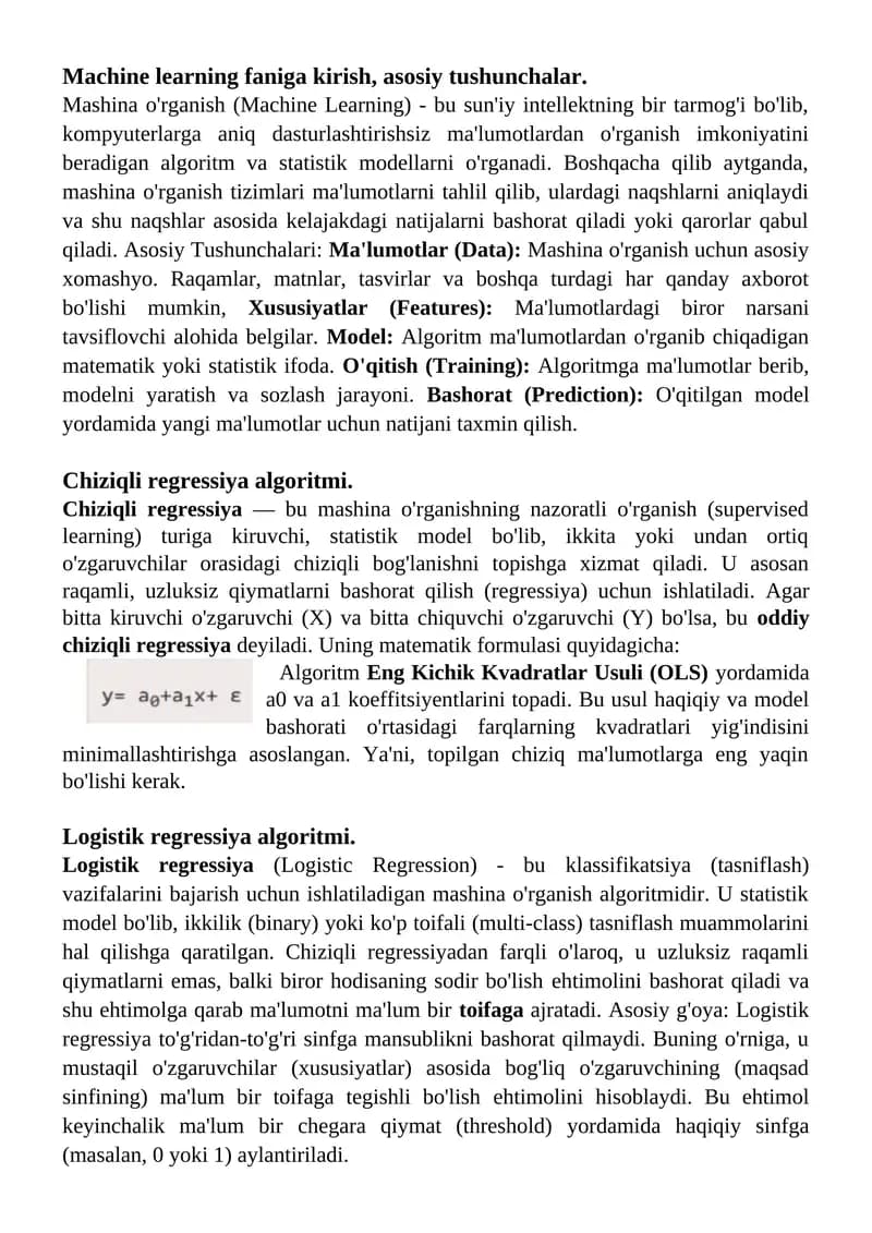 Chiziqli regressiya algoritmi