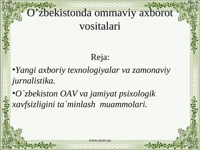 O'zbekistonda ommaviy axborot vositalari