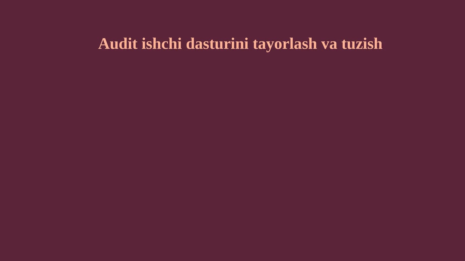 Auditishchi dasturini tayyorlash va tuzish: Auditning asosiy qoidalari