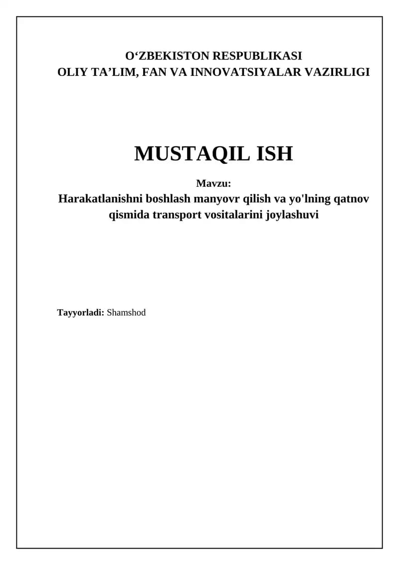 Harakatni boshlash asoslari