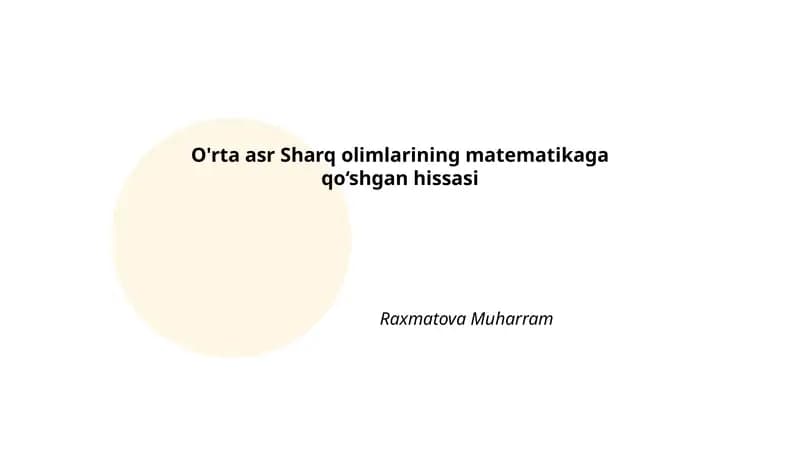 Al-Xorazmiy va al-jabr: algebra asoslari
