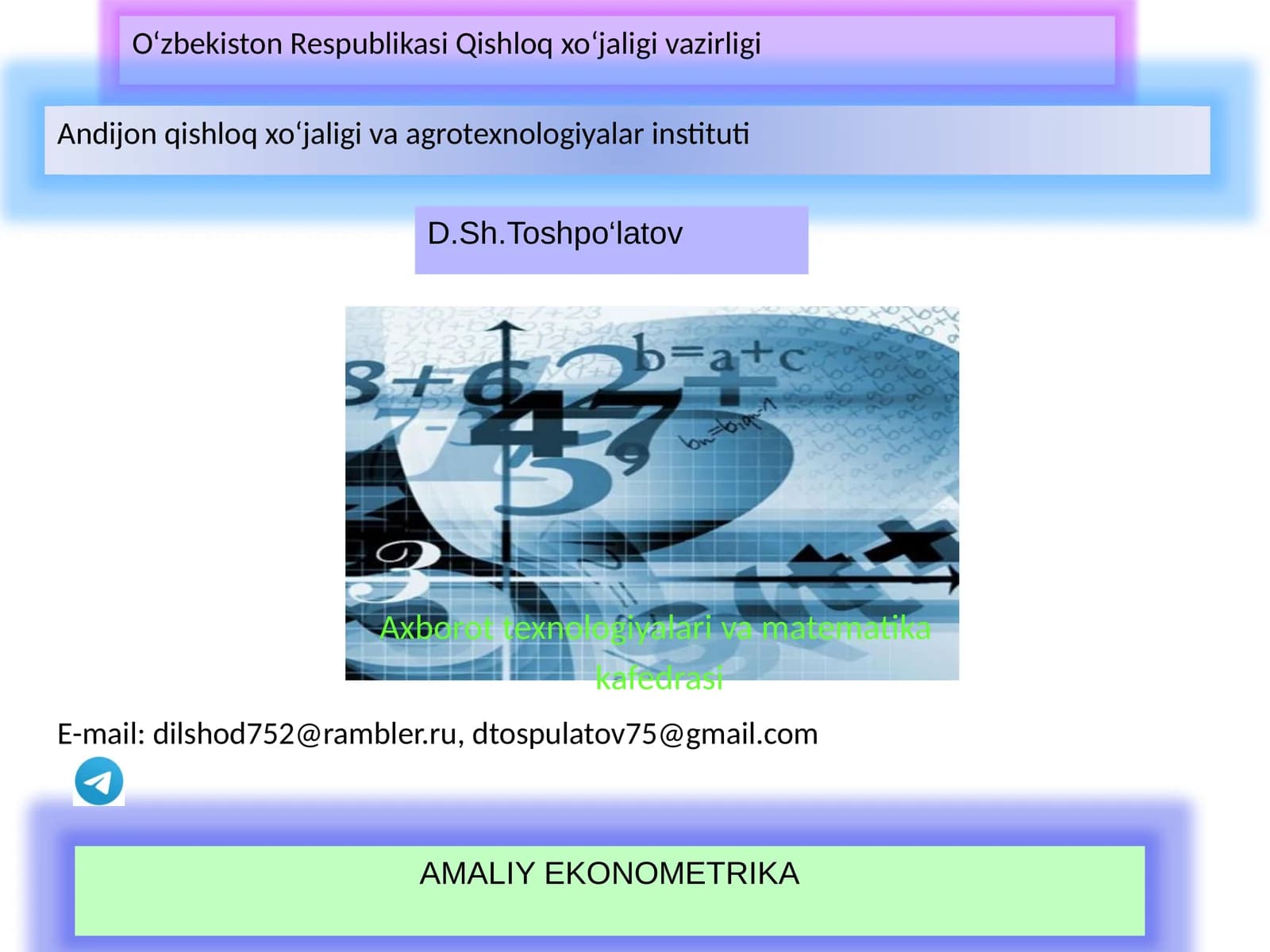 AMALIY EKONOMETRIKA
