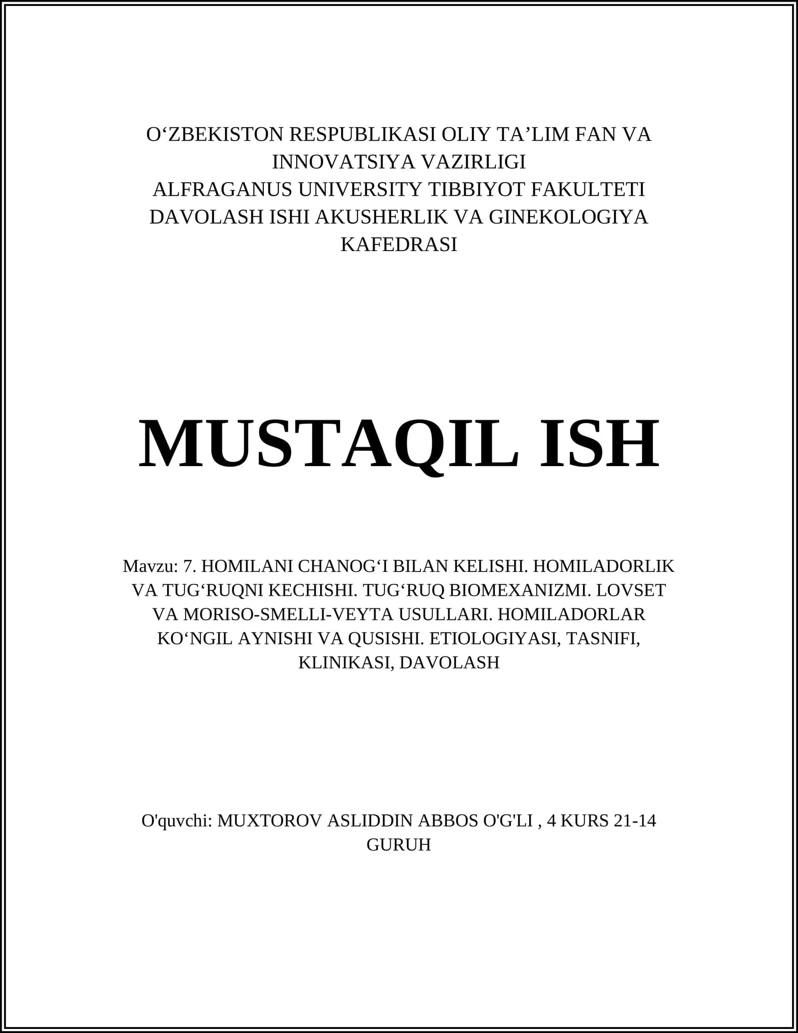 HOMILANI CHANOG‘I BILAN KELISHI