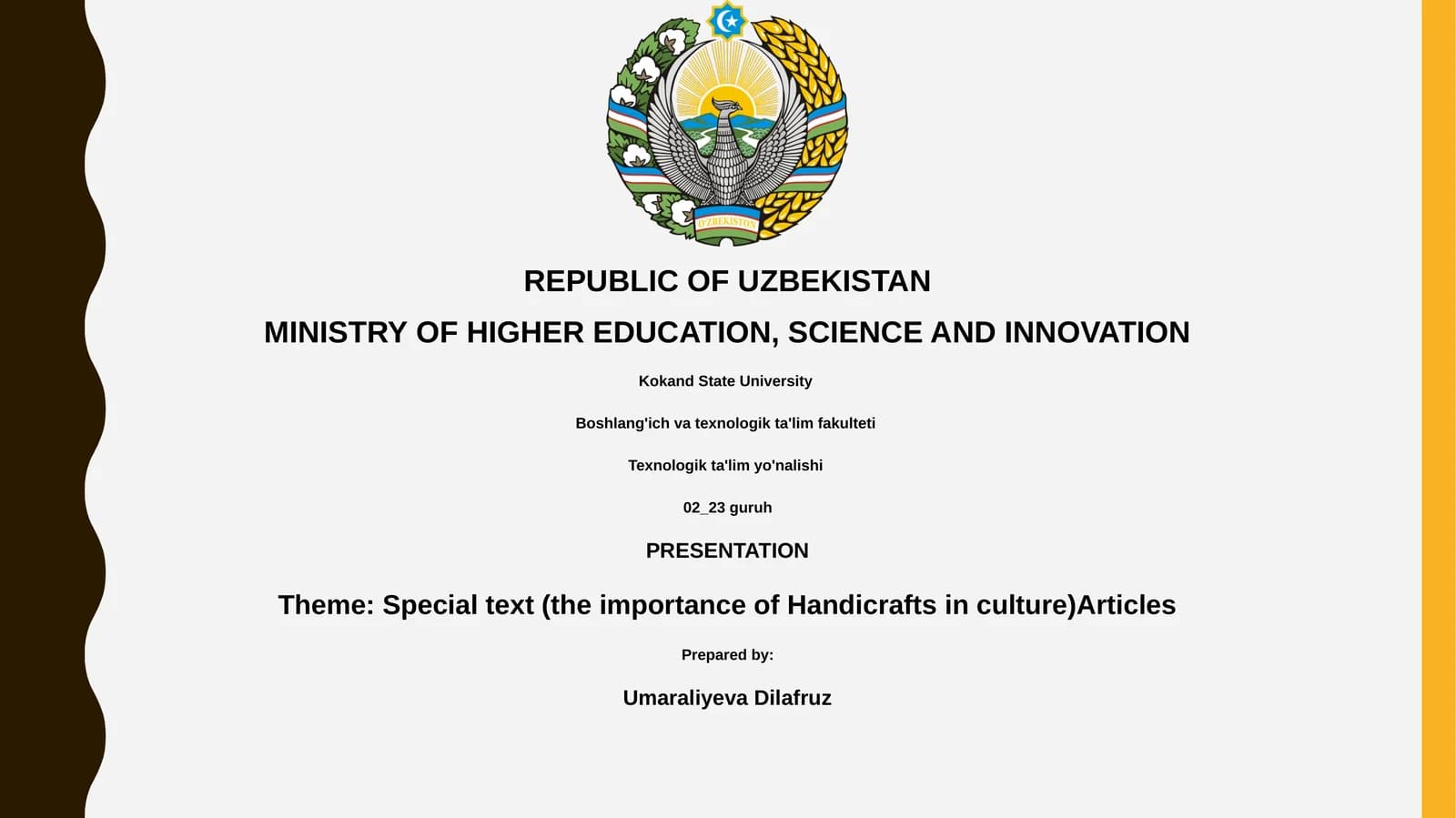 Presentation on Handicrafts in Culture