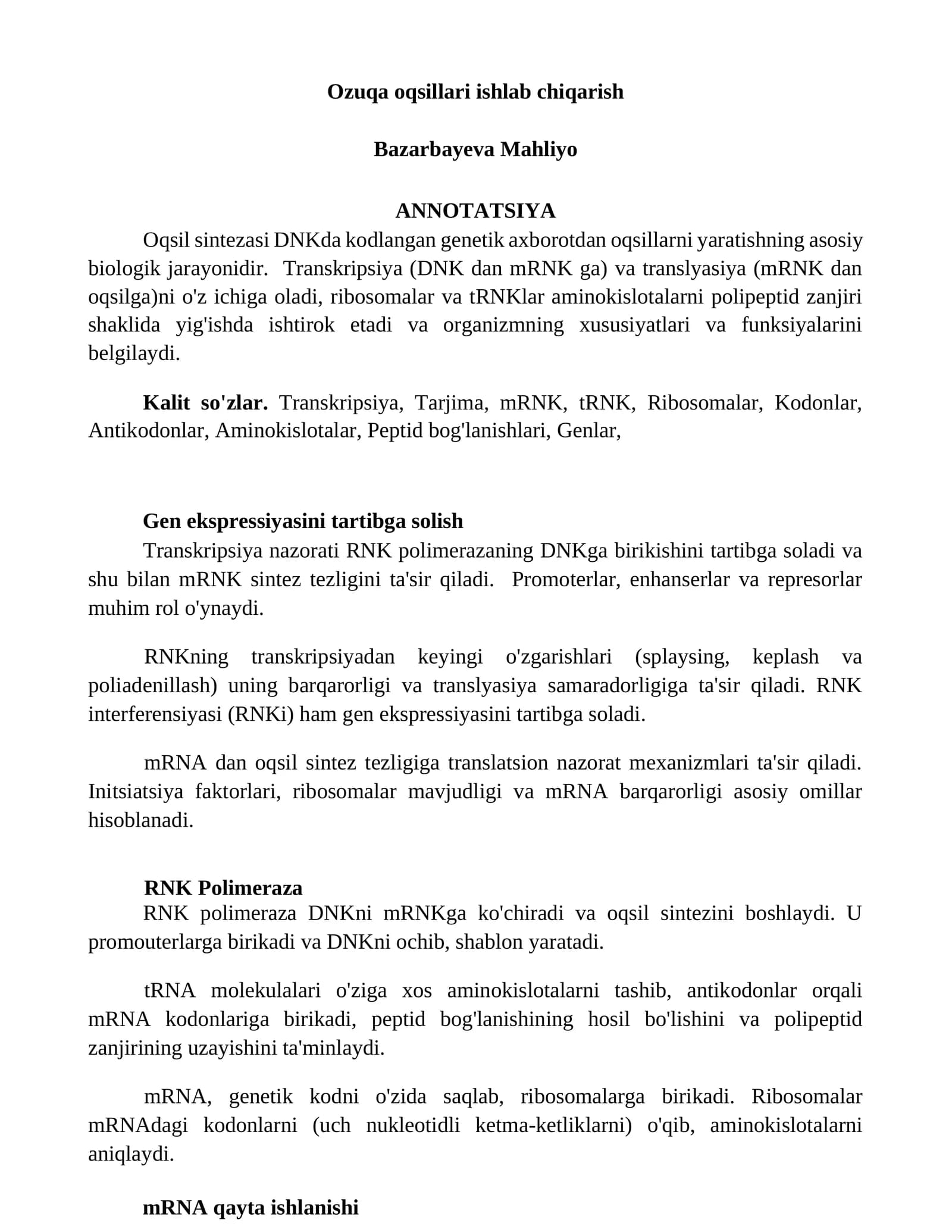 Ozuqa oqsillari ishlab chiqarish