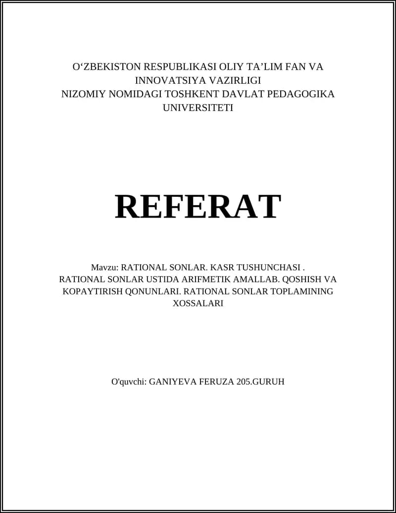 RATIONAL SONLAR. KASR TUSHUNCHASI