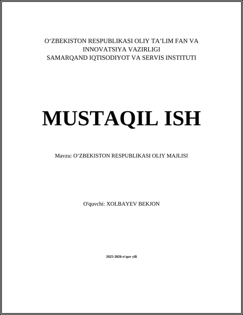 O‘ZBEKISTON RESPUBLIKASI OLIY MAJLISI
