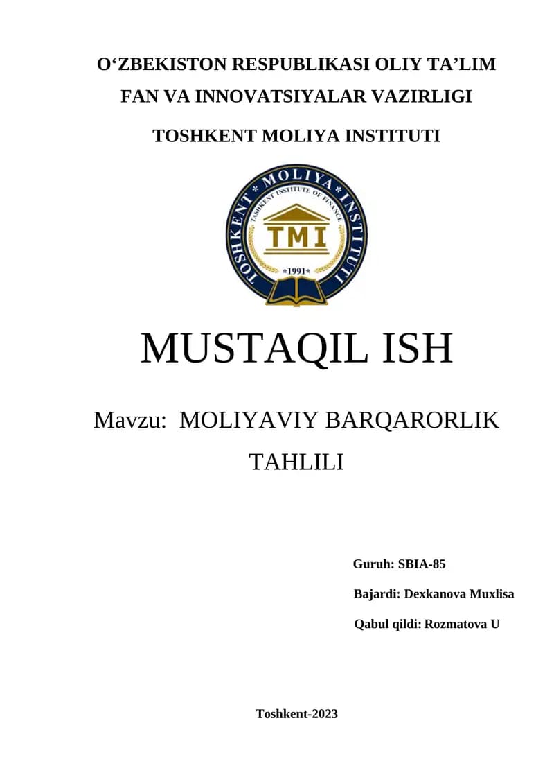 Moliyaviy Barqarorlik Tahlili