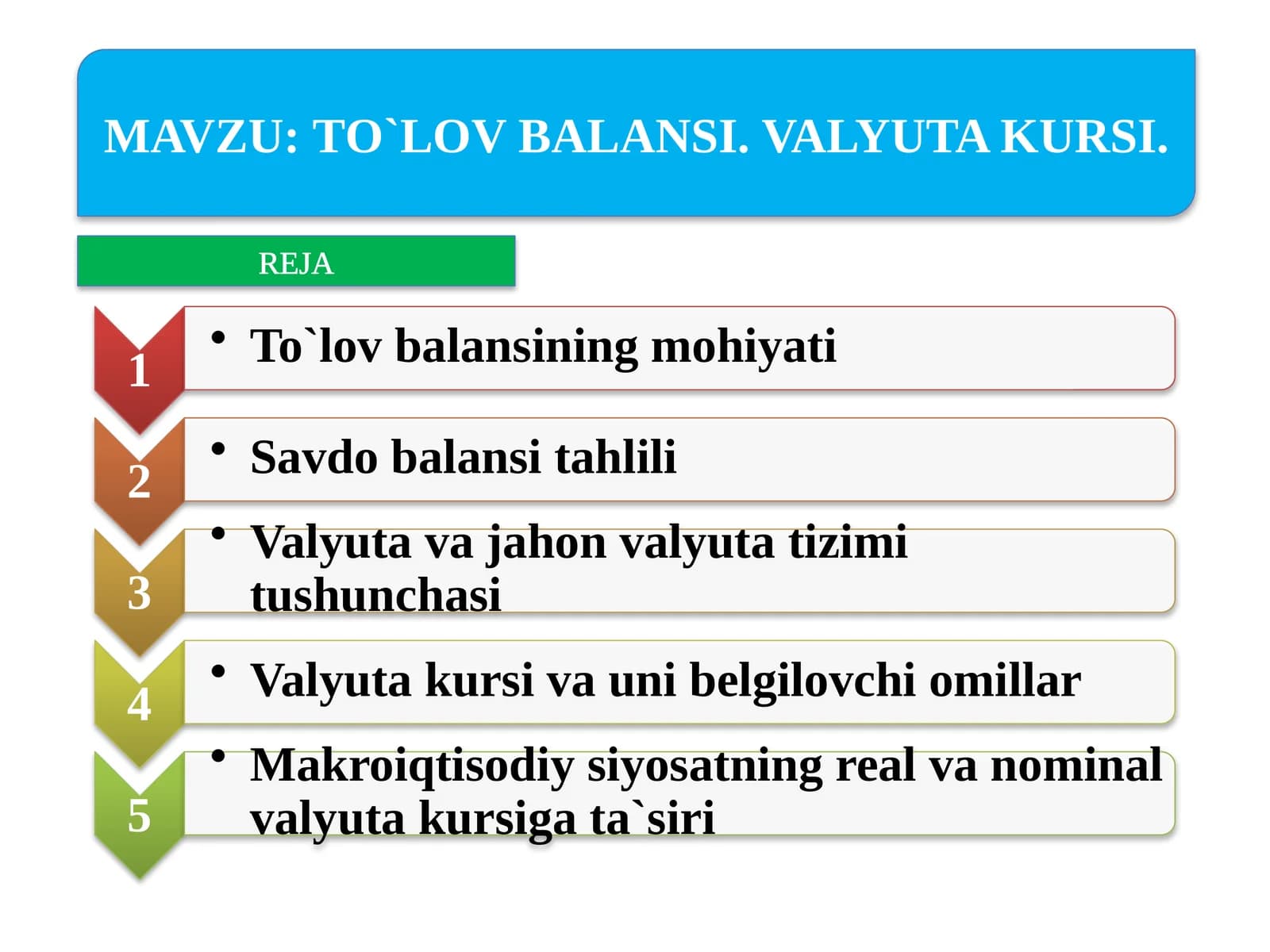 TO`LOV BALANSI. VALYUTA KURSI
