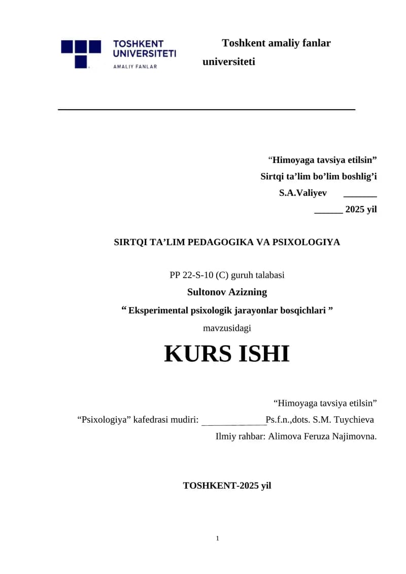 Eksperimental psixologik jarayonlar bosqichlari