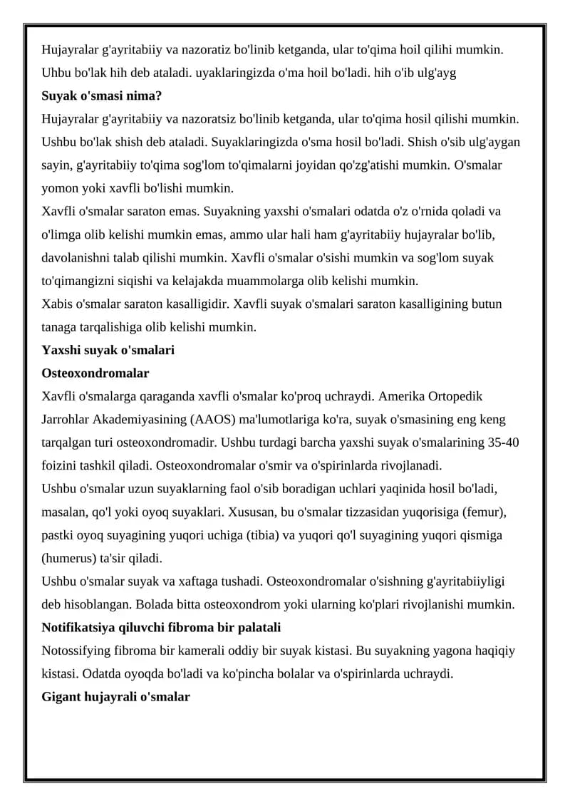 Xavfli suyak o'smalari