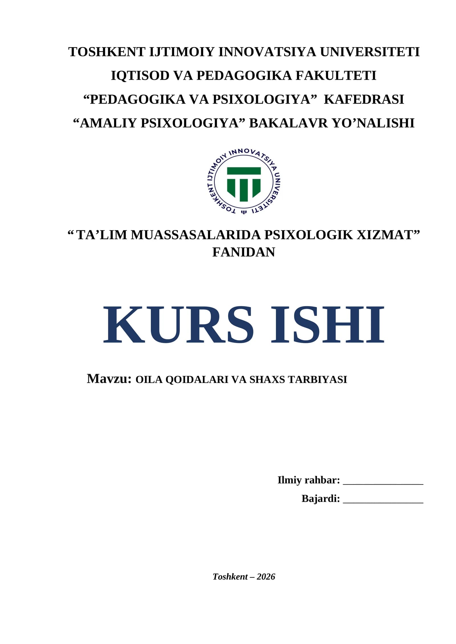 Oila qoidalari va shaxs tarbiyasi