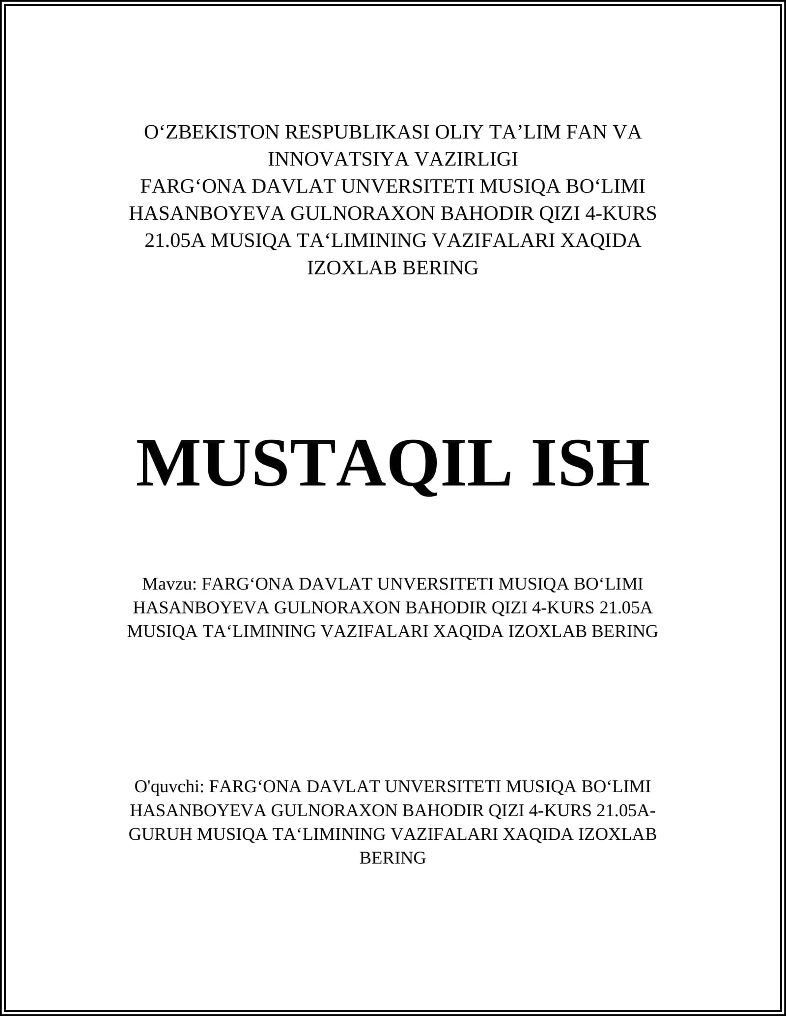 Musiqa Ta'limining Vazifalari