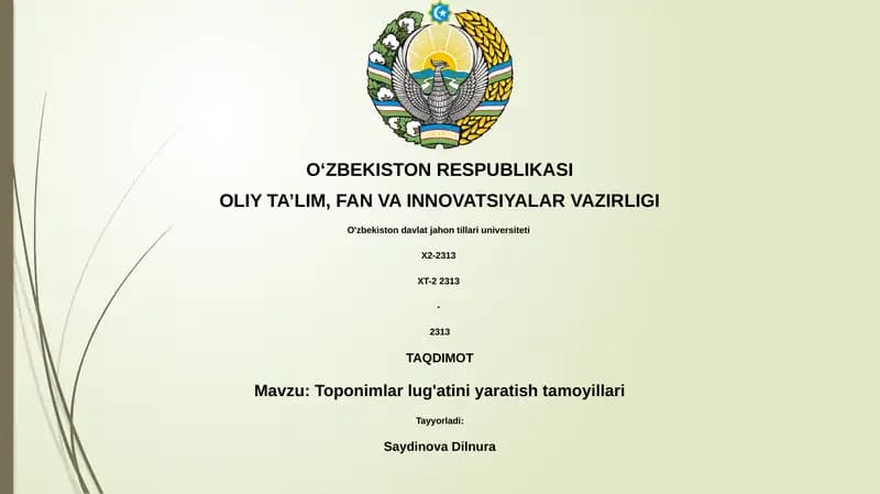 Toponimlar lug'atini yaratish tamoyillari