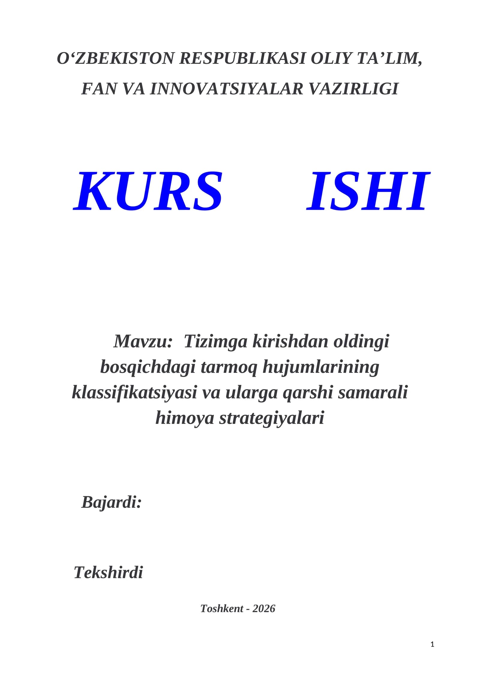 Tizimga kirishdan oldingi bosqichdagi tarmoq hujumlarining klassifikatsiyasi va ularga qarshi samarali himoya strategiyalari