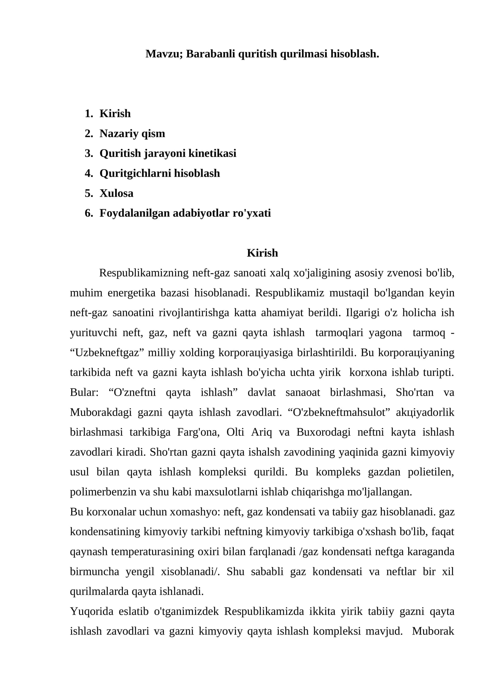 Barabanli quritish qurilmasi hisoblash