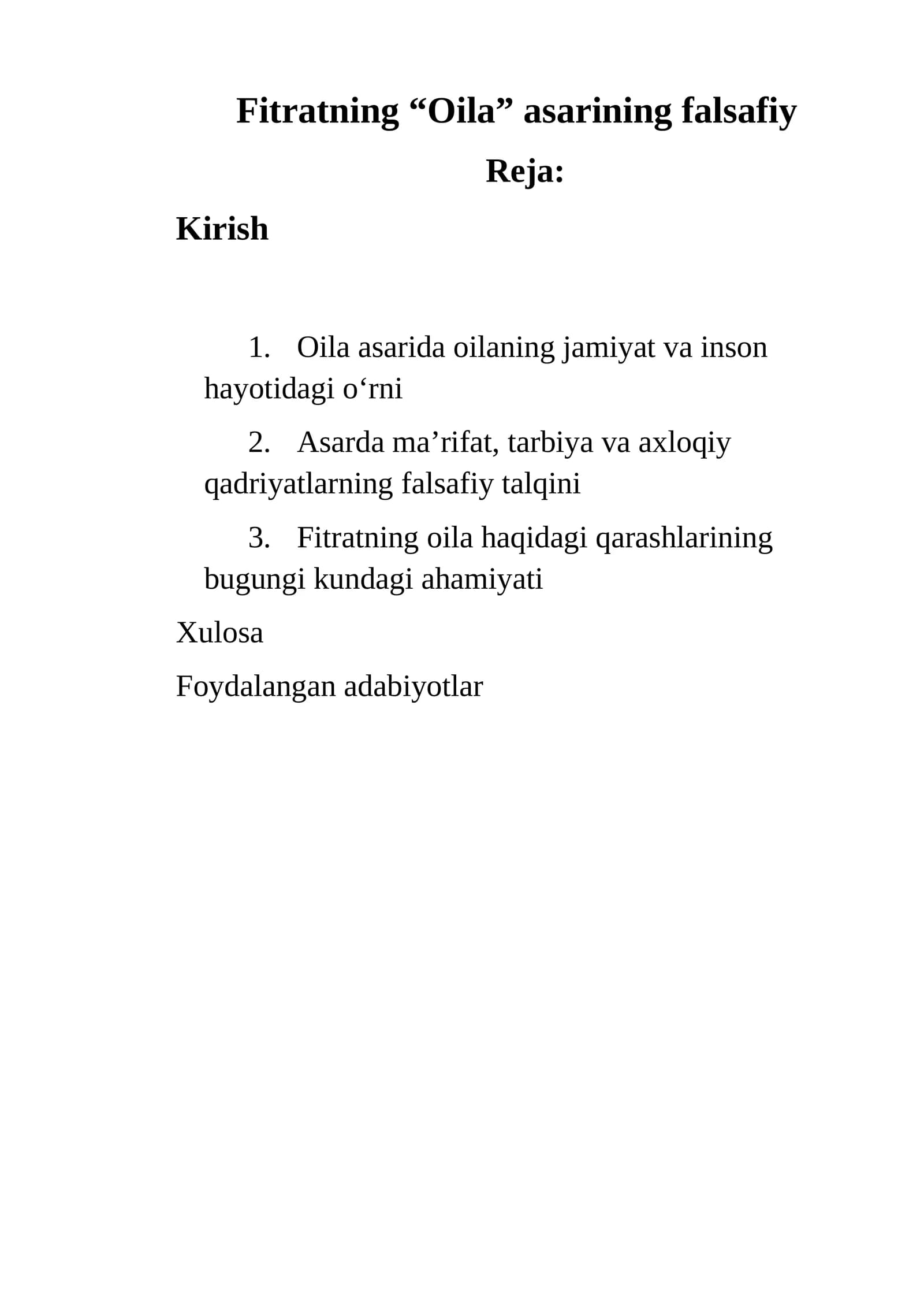 Fitratning “Oila” asarining falsafiy