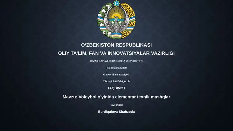 Voleybol o'yinida elementar texnik mashqlar