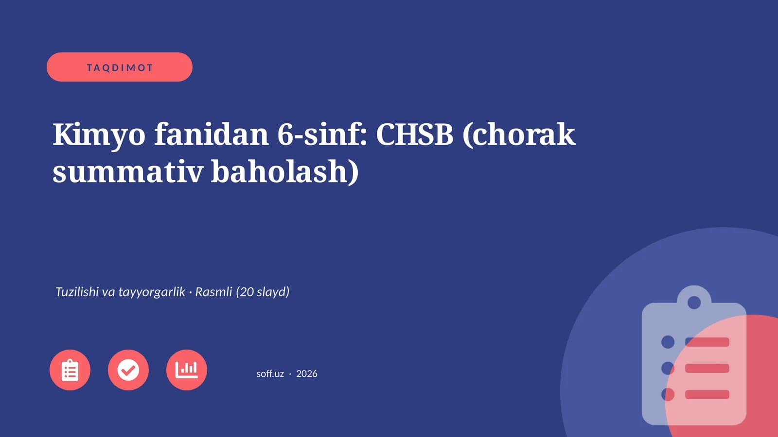 Kimyo fanidan 6-sinf: CHSB (chorak summativ baholash)