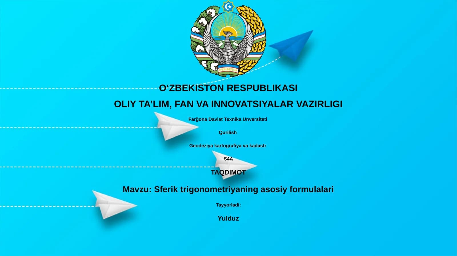 Sferik trigonometriyaning asosiy formulalari