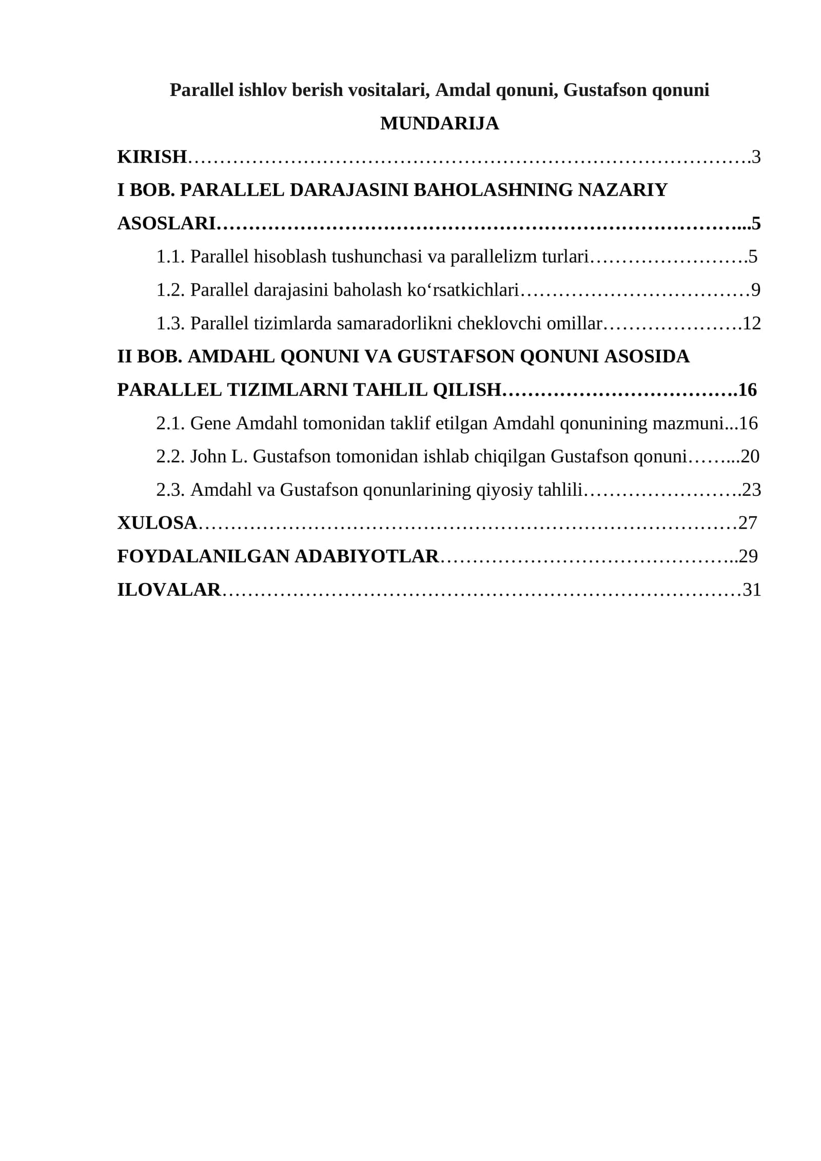 PARALLEL DARAJASINI BAHOLASHNING NAZARIY ASOSLARI