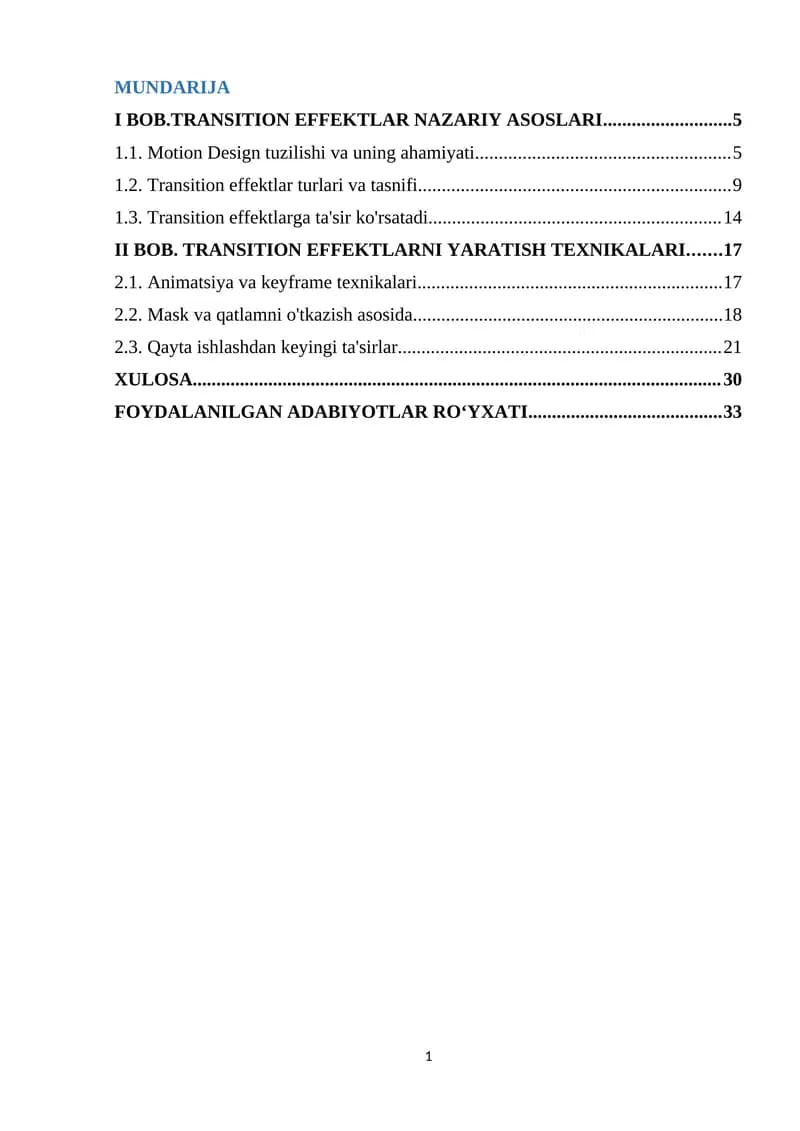 Mavzu: Transition Effektlar Nazariy Asoslari