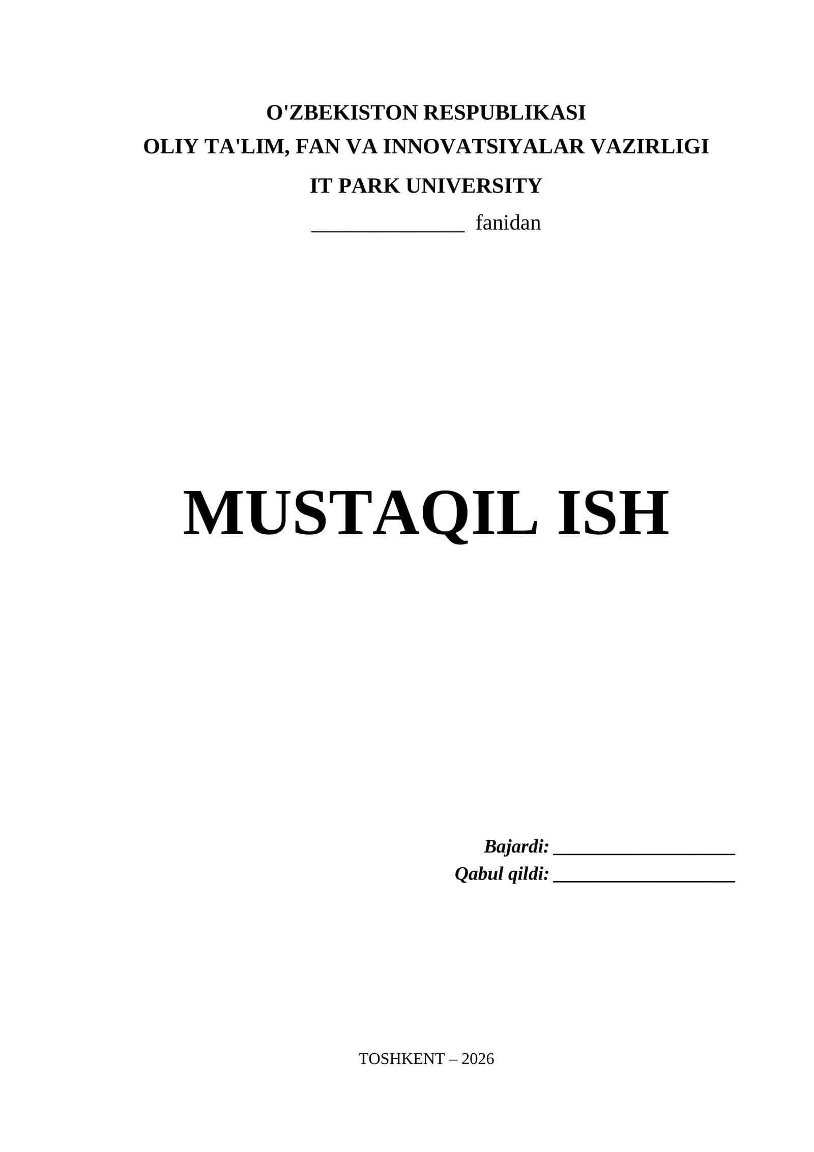 It Park University Mustaqil Ish Titul Varaq (.docx)