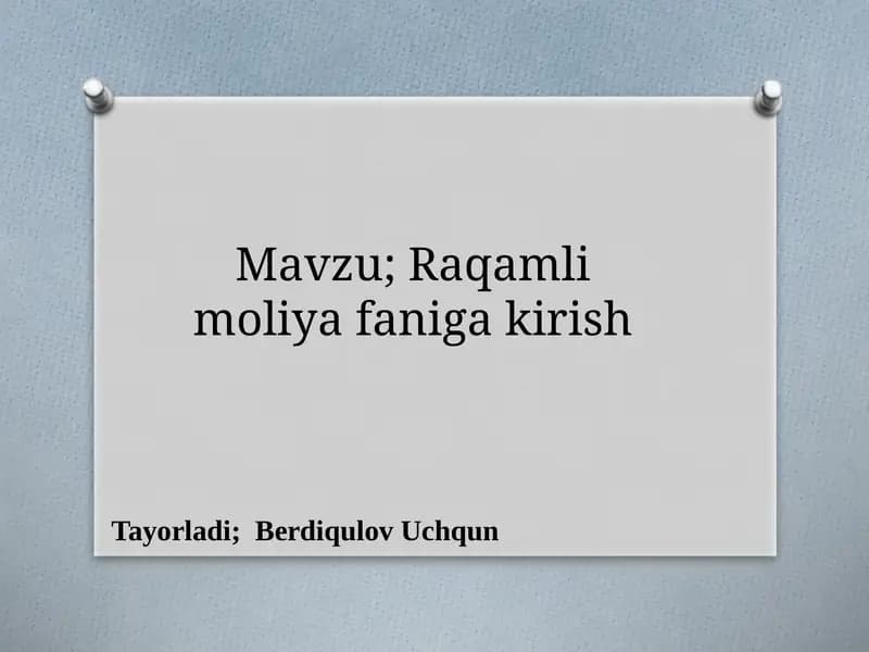 Raqamli moliya faniga kirish