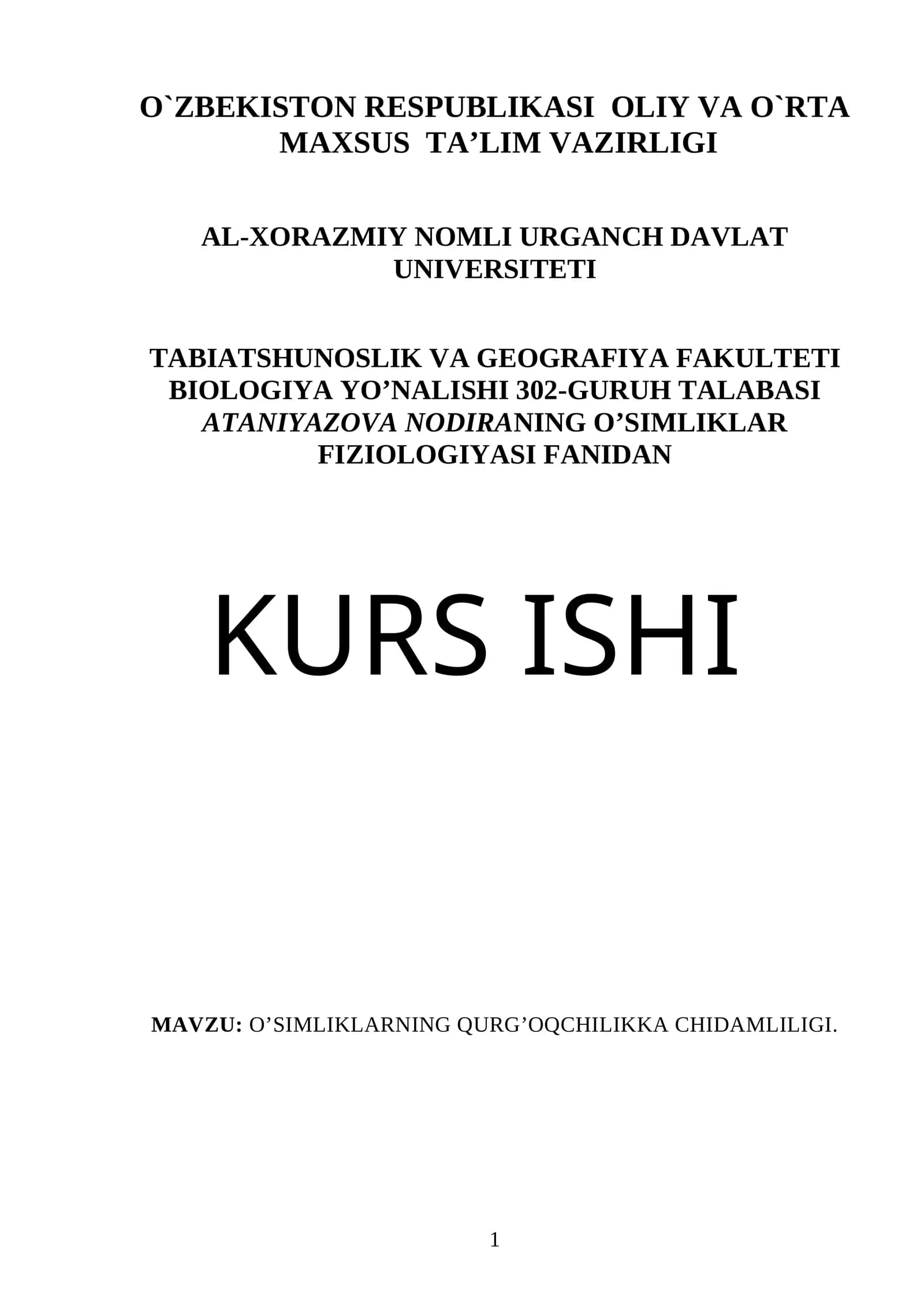 O’SIMLIKLARNING QURG’OQCHILIKKA CHIDAMLILIGI