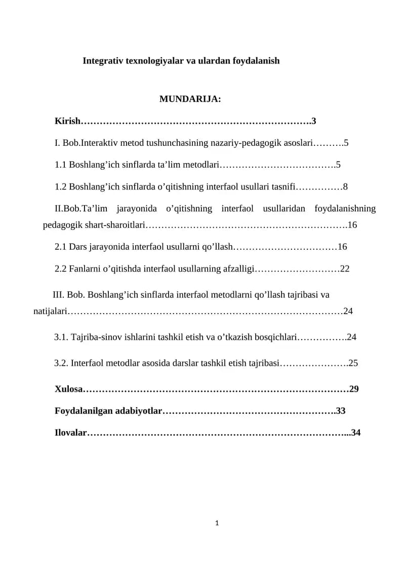 Integrativ texnologiyalar va ulardan foydalanish
