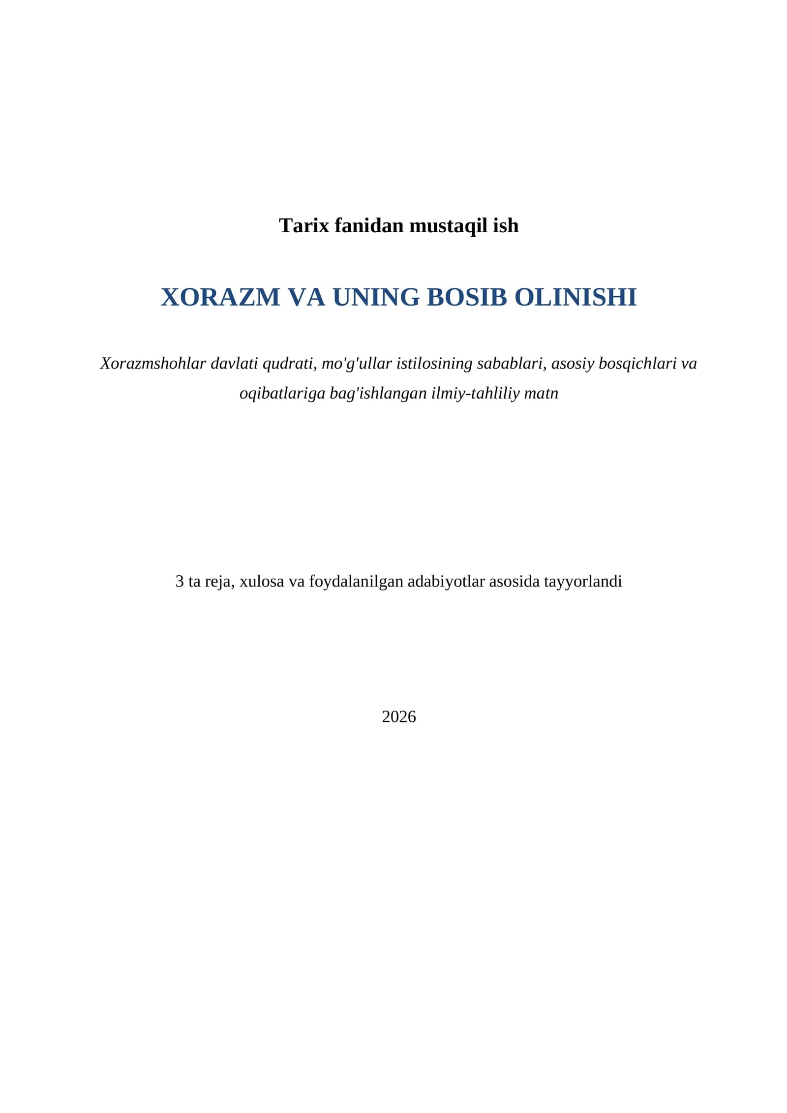 Tarix fanidan mustaqil ish
