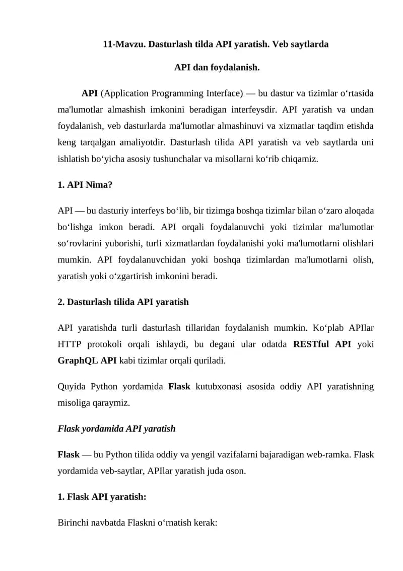 Dasturlash tilda API yaratish