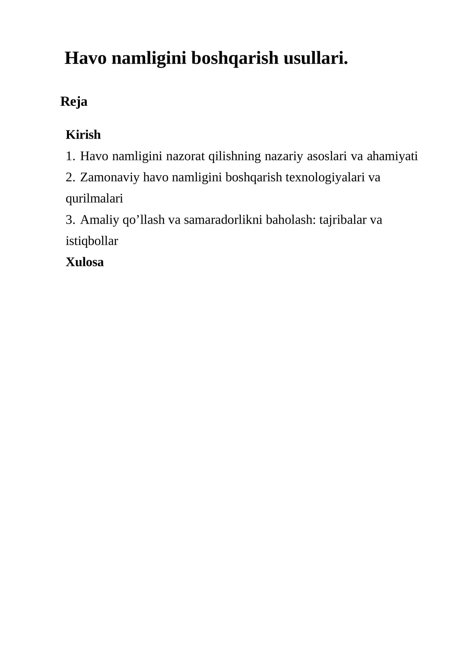 Havo Namligi Boshqarish Texnologiyalari