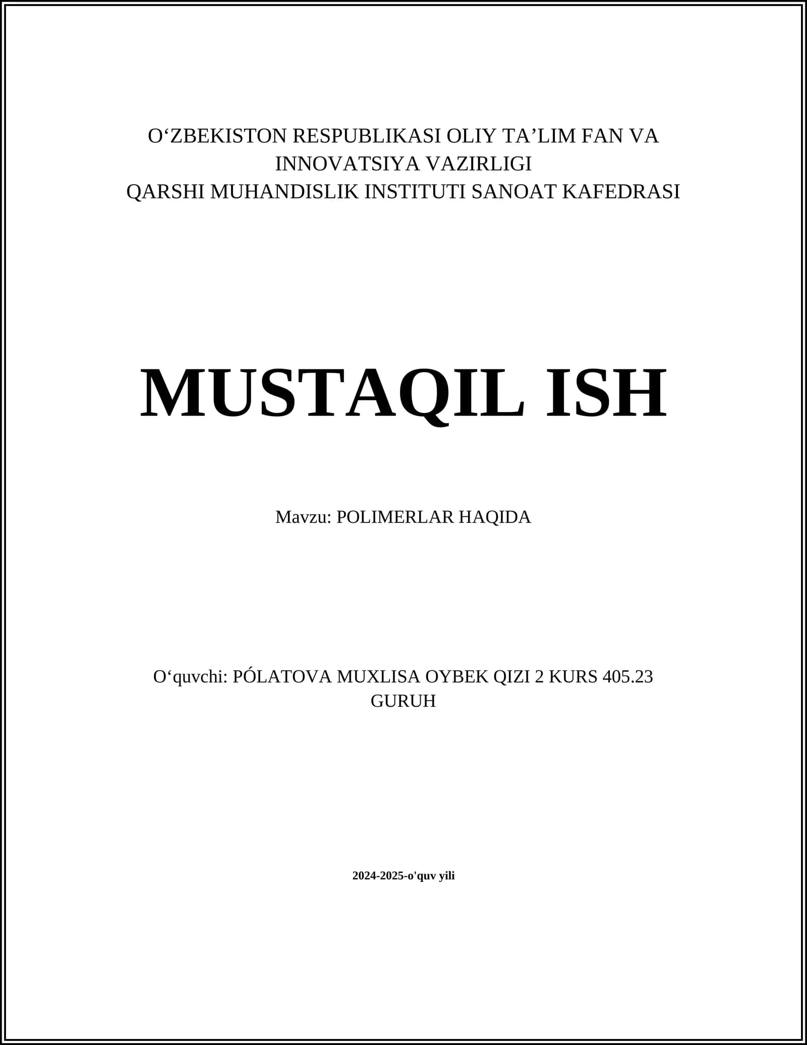 POLIMERLAR HAQIDA