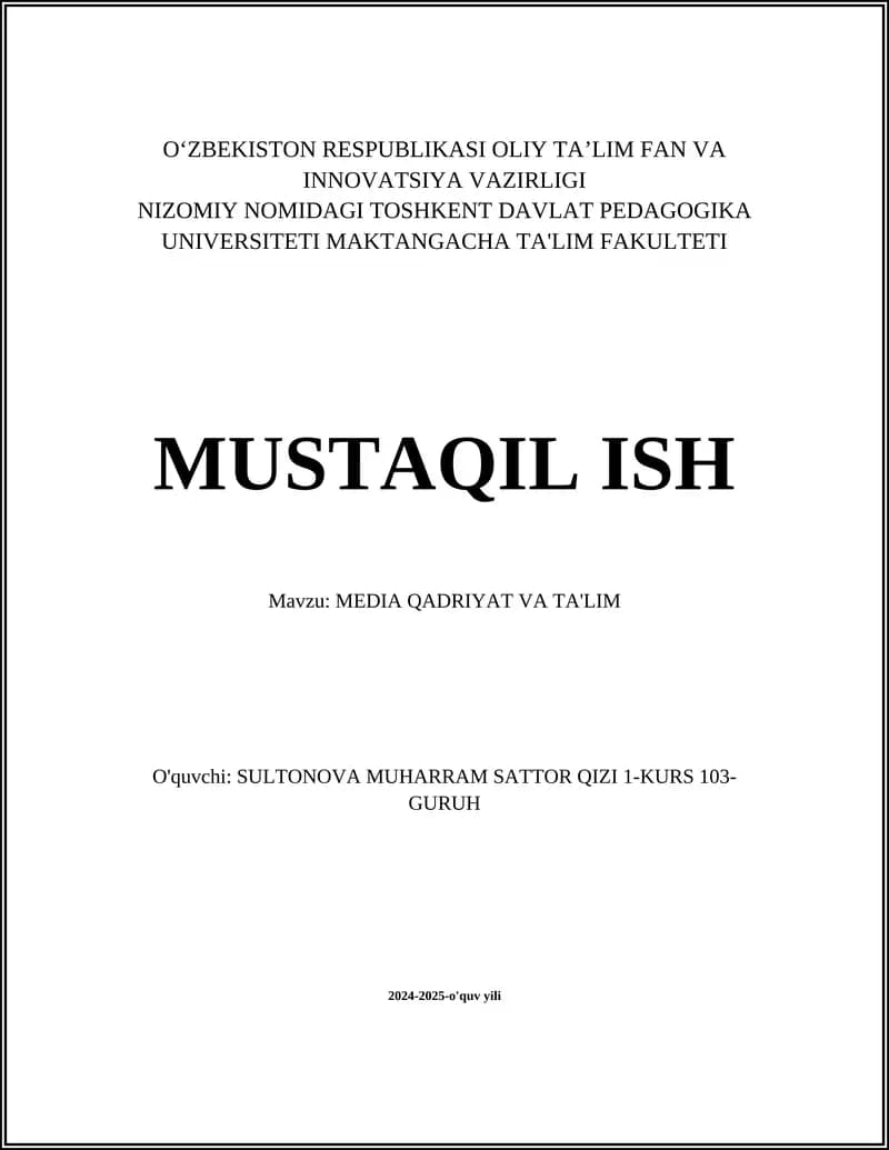 MEDIA QADRIYAT VA TA'LIM