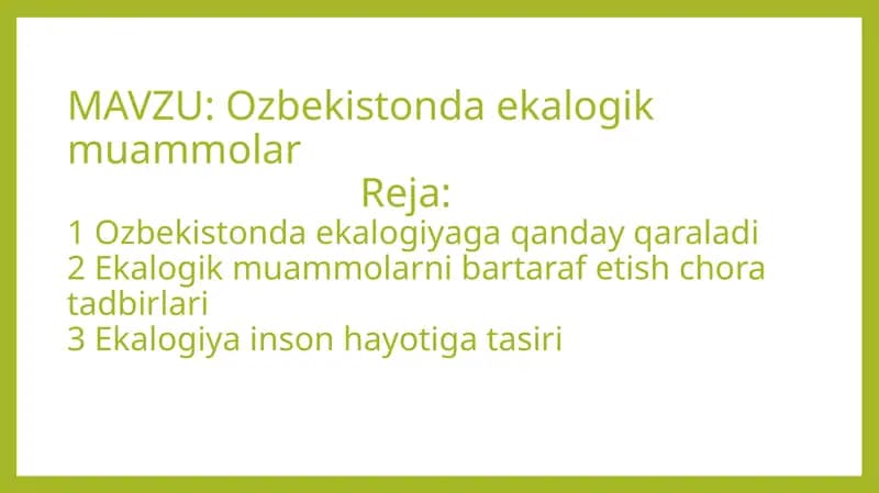 O‘zbekistonda Ekologik Muammolar