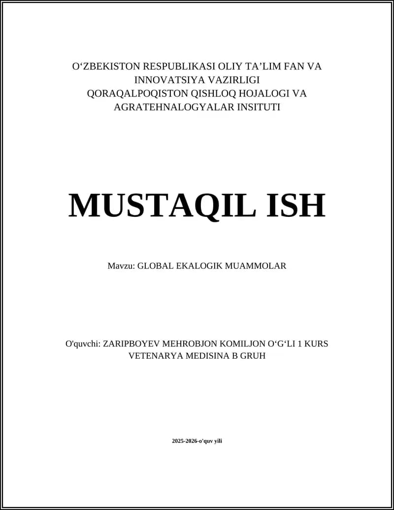 GLOBAL EKALOGIK MUAMMOLAR